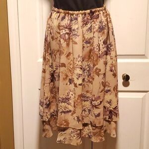Bahari Women's Brown/Plum Floral 2-Tier Layered Skirt - Size 22W